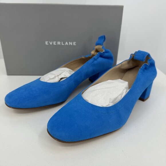 Everlane Italian Suede Day Heel Brilliant Blue 7.5 Women\'s Elastic Back Comfort